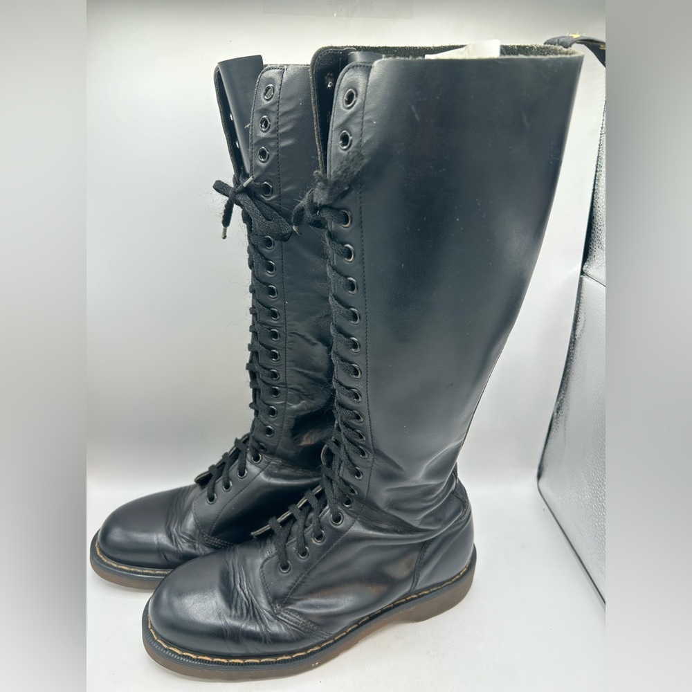 Vintage Dr Martens 1420 20 hole black knee high leather boots England m 8 W 9 - Picture 8 of 13